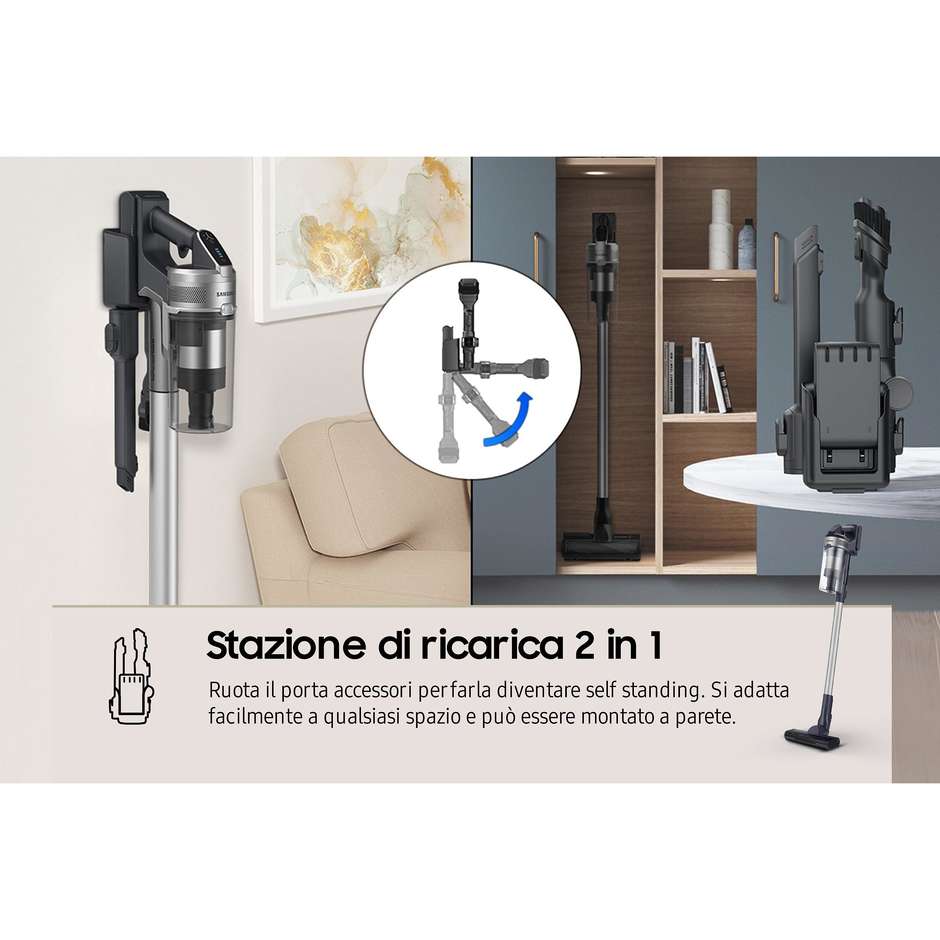 Samsung Jet 60 Turbo VS15A60AGR Aspirapolvere Senza Filo 410W 150AW Jet Cyclone Leggero Titanio e Nero