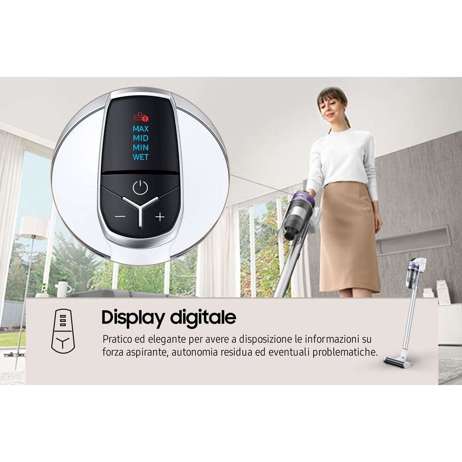 Samsung Jet 70 Easy VS15T7031R4 Scopa Elettrica Ricaricabile 410W 150AW Supporto 2-in-1 Bianco e Nero