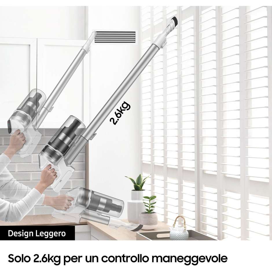 Samsung Jet 70 Easy VS15T7031R4 Scopa Elettrica Ricaricabile 410W 150AW Supporto 2-in-1 Bianco e Nero