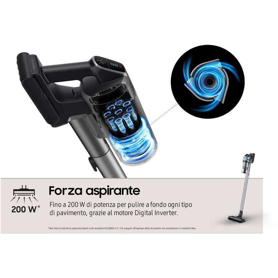 Samsung Jet 75E Complete VS20B75AGR Aspirapolvere Senza Filo 550W 200AW Display Digitale Nero e Petrolio
