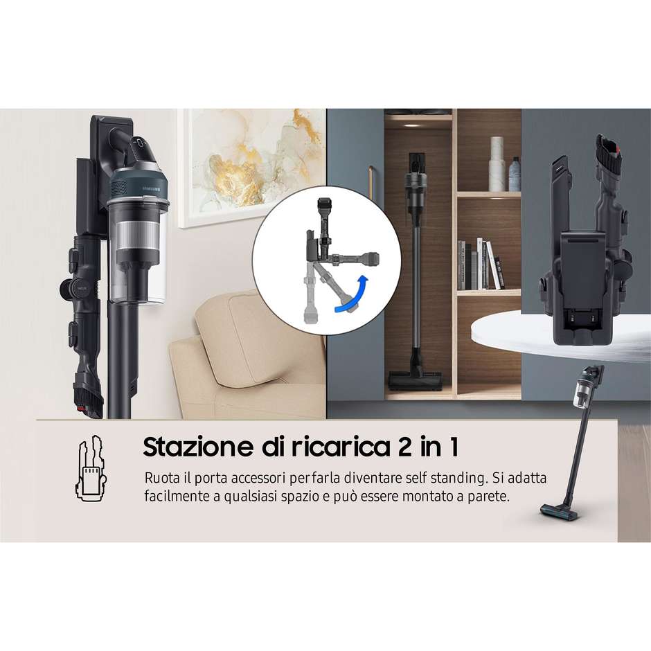 Samsung Jet 85 Premium VS20C852FTB Aspirapolvere Senza Filo 580W 210AW Spazzola Lavapavimenti Blu Notte