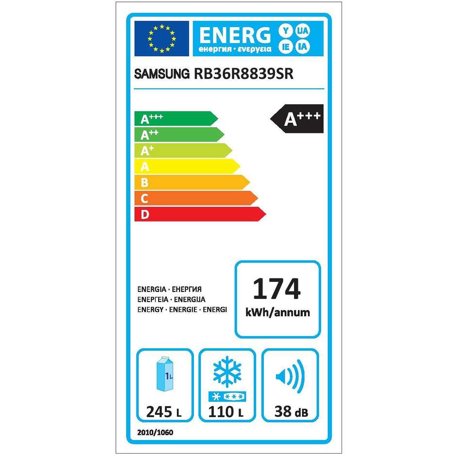 Samsung Kitchen Fit RB36R8839SR Frigorifero Combinato Twin Cooling Metal Cooling 380 L Inox