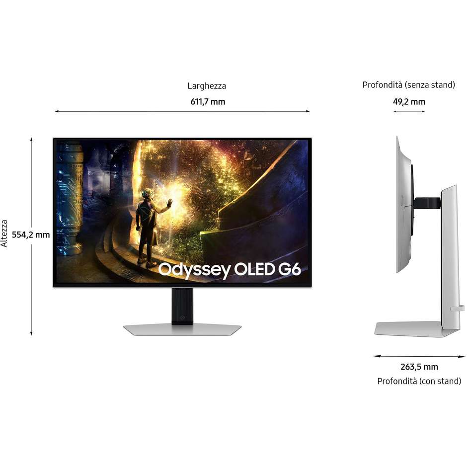 Samsung LS27DG610SUXEN PC Monitor Gaming OLED 27'' Quad HD 250 cd/m² Classe G Colore Nero