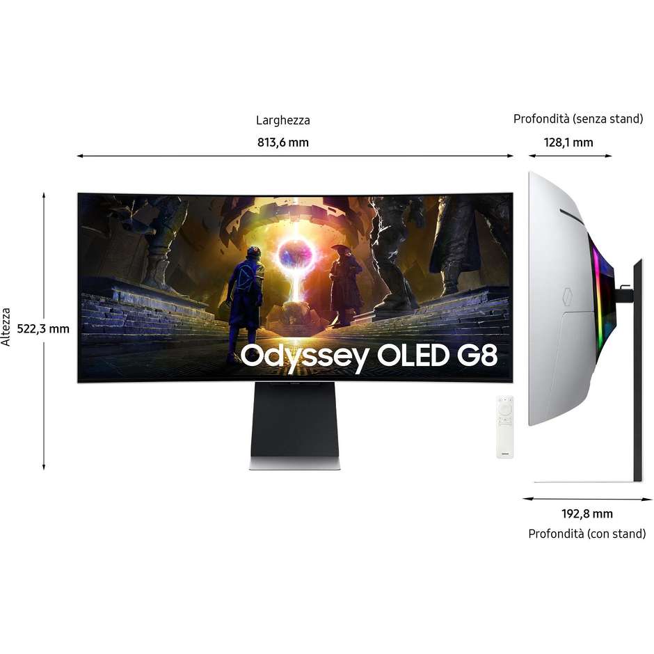 Samsung LS34DG850SUXEN Monitor Gaming Odyssey OLED 34" UltraWide Quad HD Curvo 250 cd/m² Classe G Colore Nero