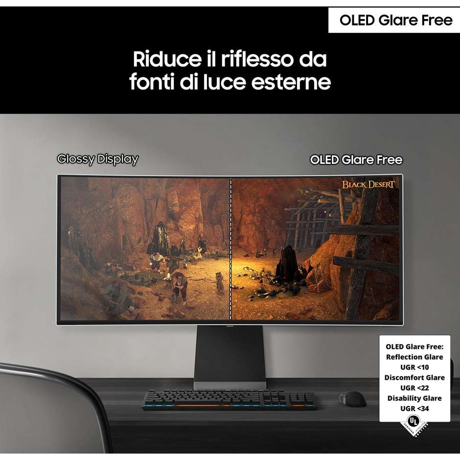 Samsung LS34DG850SUXEN Monitor Gaming Odyssey OLED 34" UltraWide Quad HD Curvo 250 cd/m² Classe G Colore Nero
