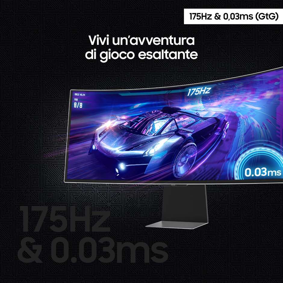 Samsung LS34DG850SUXEN Monitor Gaming Odyssey OLED 34" UltraWide Quad HD Curvo 250 cd/m² Classe G Colore Nero