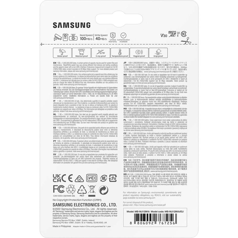 Samsung MB-MJ128K Memoria 128 GB MicroSDXC UHS-I Classe 10