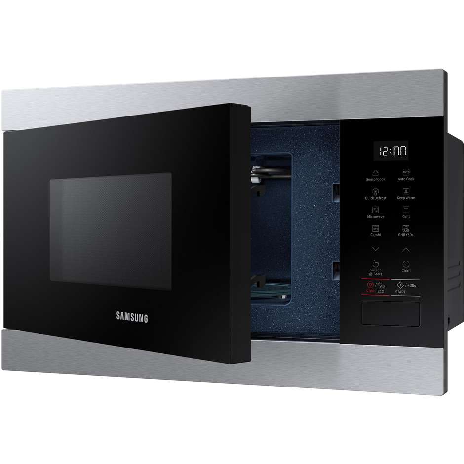 Samsung MG22M8274CT Forno Microonde con Grill da Incasso 22 Litri 850W Grill 1100W Smalto Ceramico Nero e Inox
