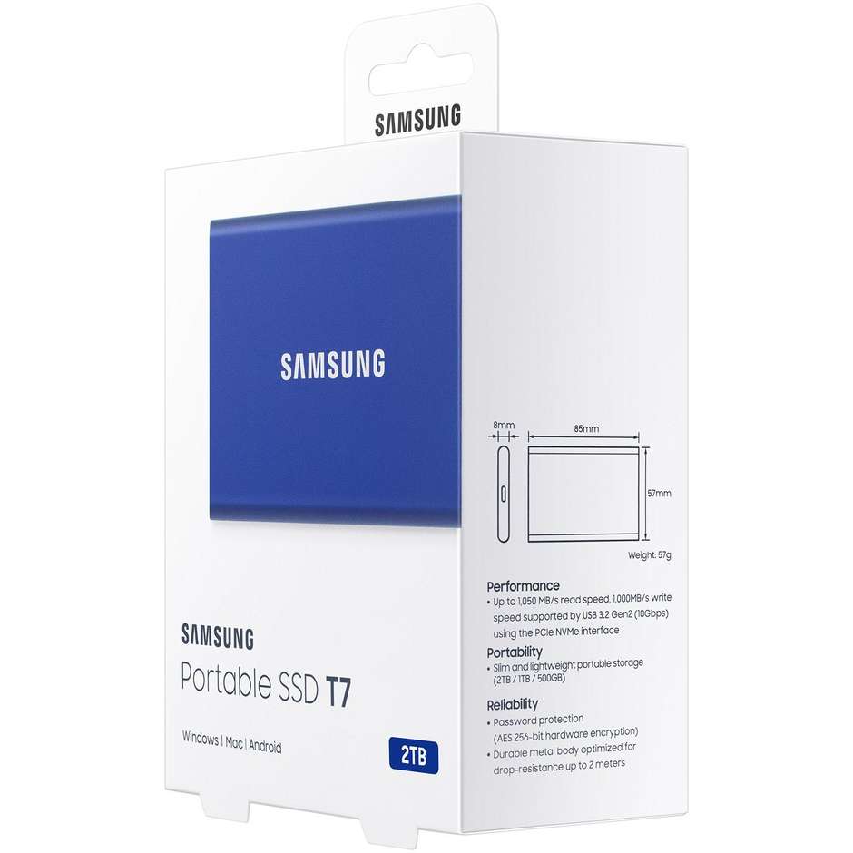 Samsung MU-PC2T0H Portable SSD T7 Memoria 2 TB USB tipo-C 3.2 Gen 2 (3.1 Gen 2) Colore Blu