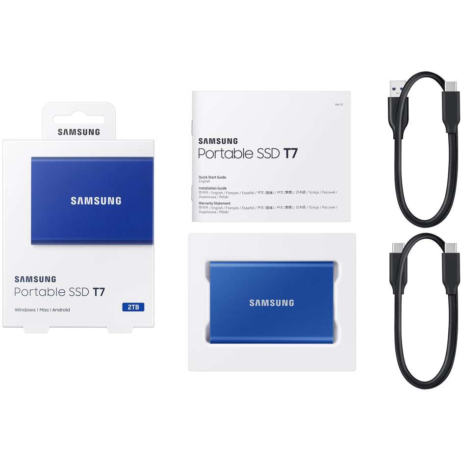 Samsung MU-PC2T0H Portable SSD T7 Memoria 2 TB USB tipo-C 3.2 Gen 2 (3.1 Gen 2) Colore Blu