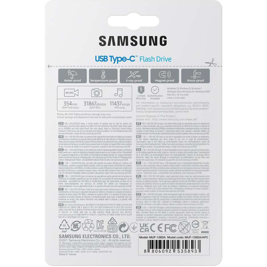 Samsung MUF-128DA Unità flash USB Memoria128 GB USB tipo-C 3.2 Gen 1 (3.1 Gen 1) Colore Blu