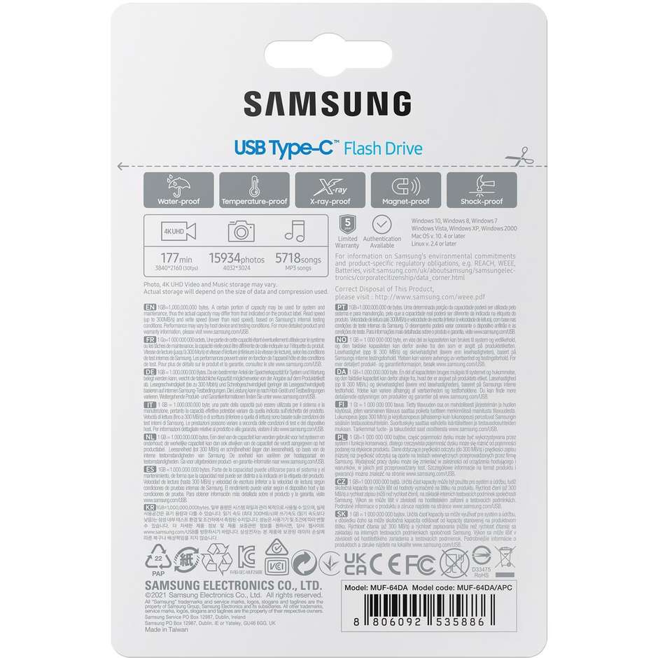 Samsung MUF-64DA unità flash USB Memoria 64 GB USB tipo-C 3.2 Gen 1 (3.1 Gen 1) Colore Blu