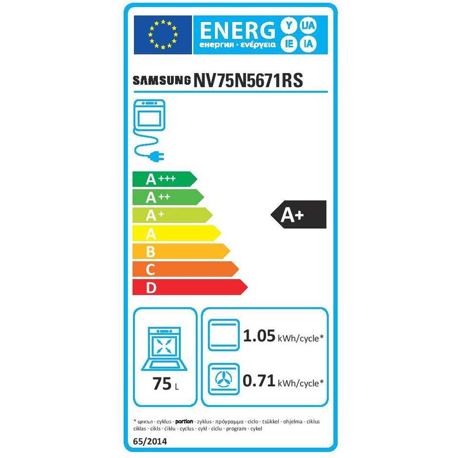 Samsung NV75N5671RS forno multifunzione da incasso Dual Cook 75 litri classe A+ Pirolitico colore inox