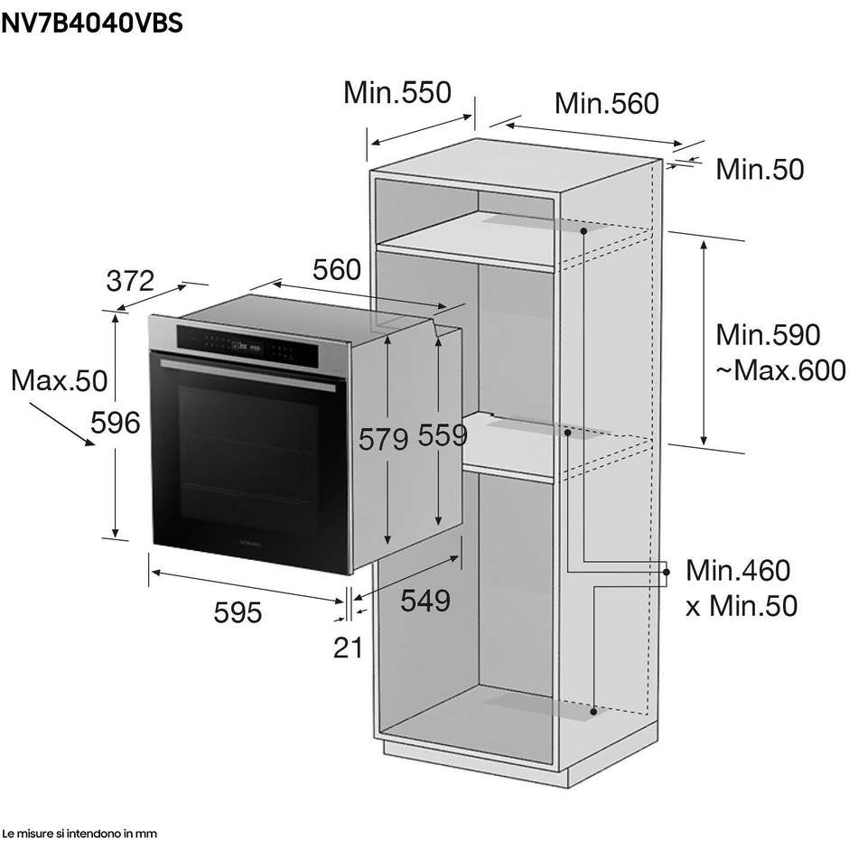Samsung NV7B4040VBS Serie 4 Forno Elettrico da Incasso 76 Litri Vapore Catalitico Wi-Fi SmartThings Classe A+ Inox