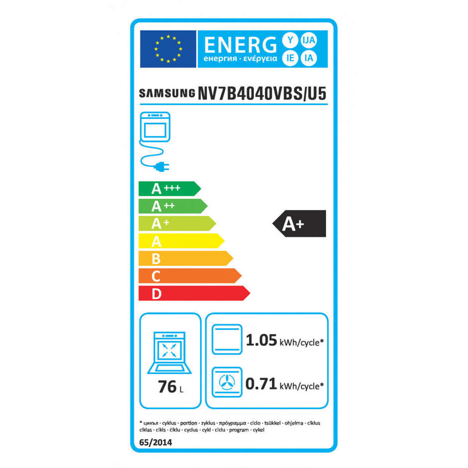 Samsung NV7B4040VBS Serie 4 Forno Elettrico da Incasso 76 Litri Vapore Catalitico Wi-Fi SmartThings Classe A+ Inox