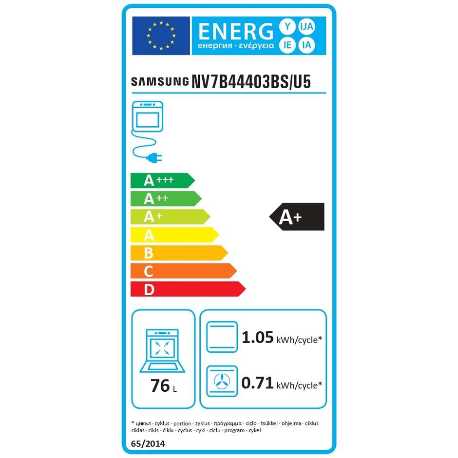 SAMSUNG NV7B44403BS Forno da Incasso Multifunzione 76 L Classe A+ Idrolitico Vapor Clean Acciaio Inox