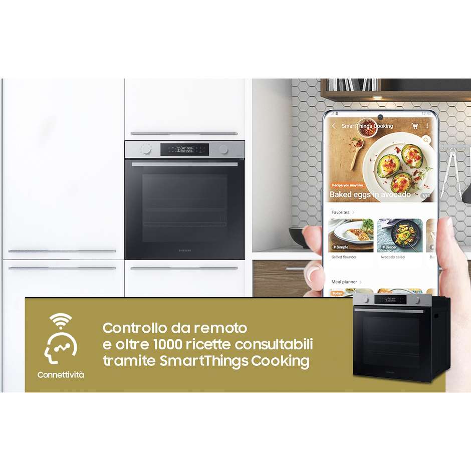 Samsung NV7B44403BS Serie 4 Forno Elettrico da Incasso 76 Litri 40 Programmi Catalitico Wi-Fi SmartThings Classe A+ Inox