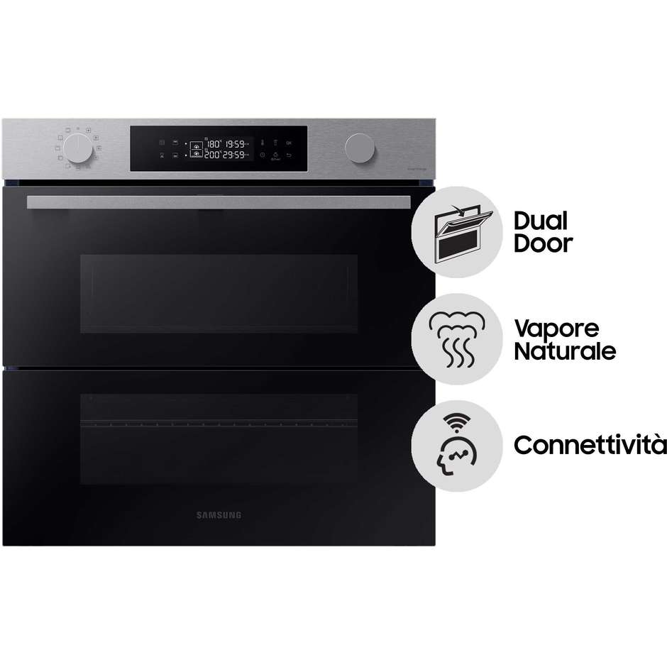Samsung NV7B45403BS Serie 4 Forno Elettrico Dual Cook da Incasso 76 Litri Grill 1600W Catalitico Wi-Fi Classe A+ Inox