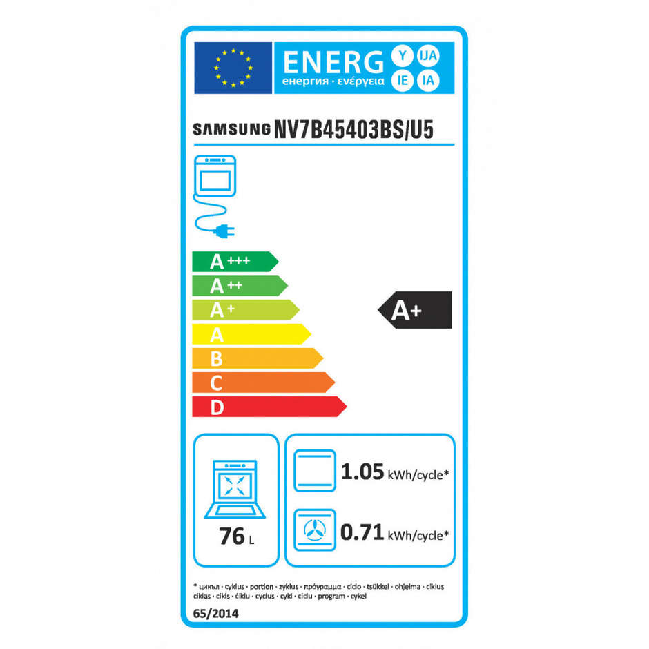 Samsung NV7B45403BS Serie 4 Forno Elettrico Dual Cook da Incasso 76 Litri Grill 1600W Catalitico Wi-Fi Classe A+ Inox