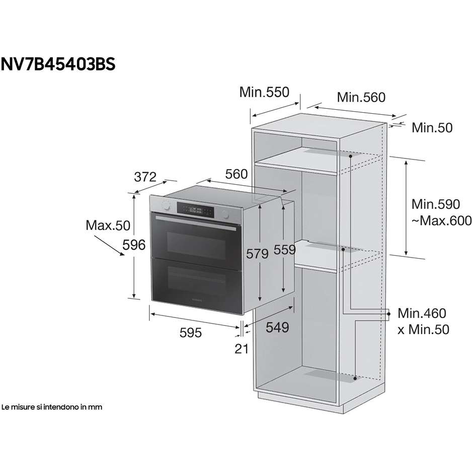 Samsung NV7B45403BS/U5 forno Dual Cook Flex Serie 4 da 76 L con doppia porta e Wi-Fi, A+
