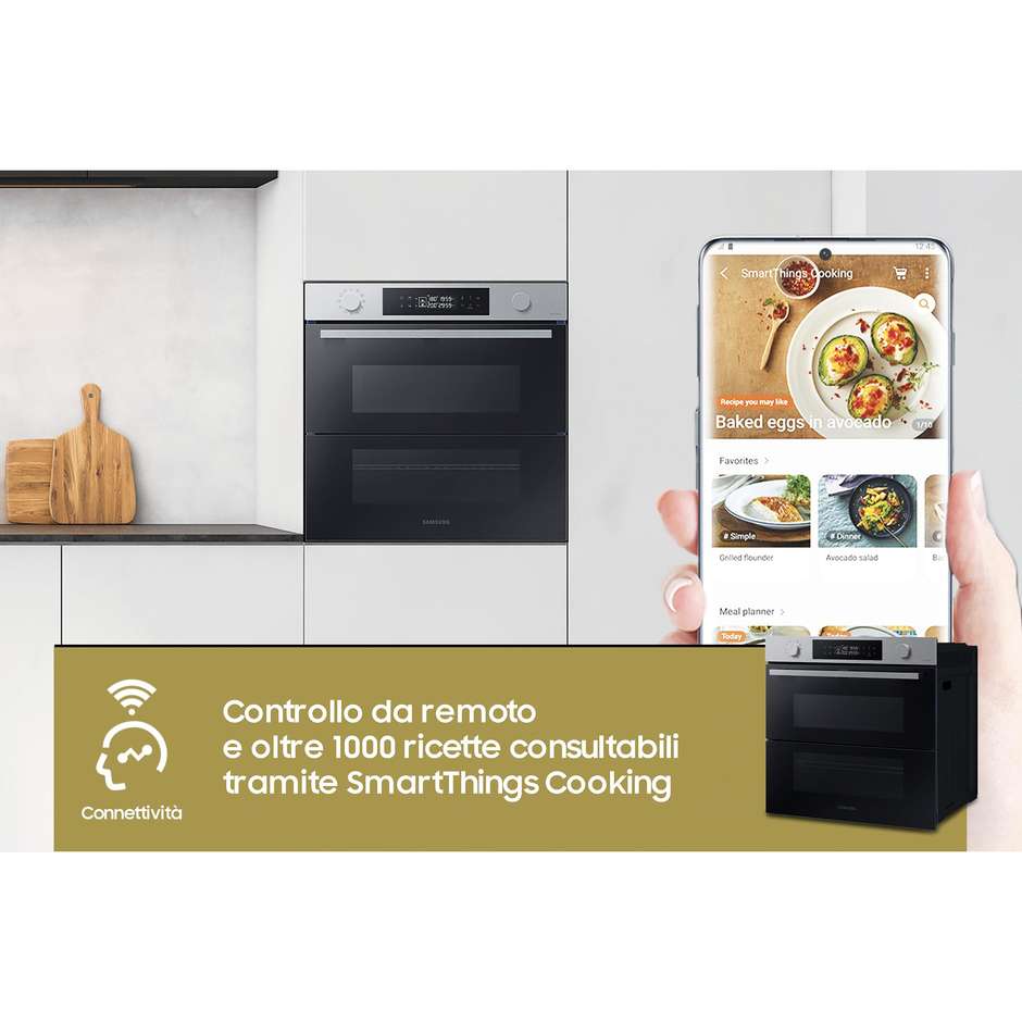 Samsung NV7B45403BS/U5 forno Dual Cook Flex Serie 4 da 76 L con doppia porta e Wi-Fi, A+