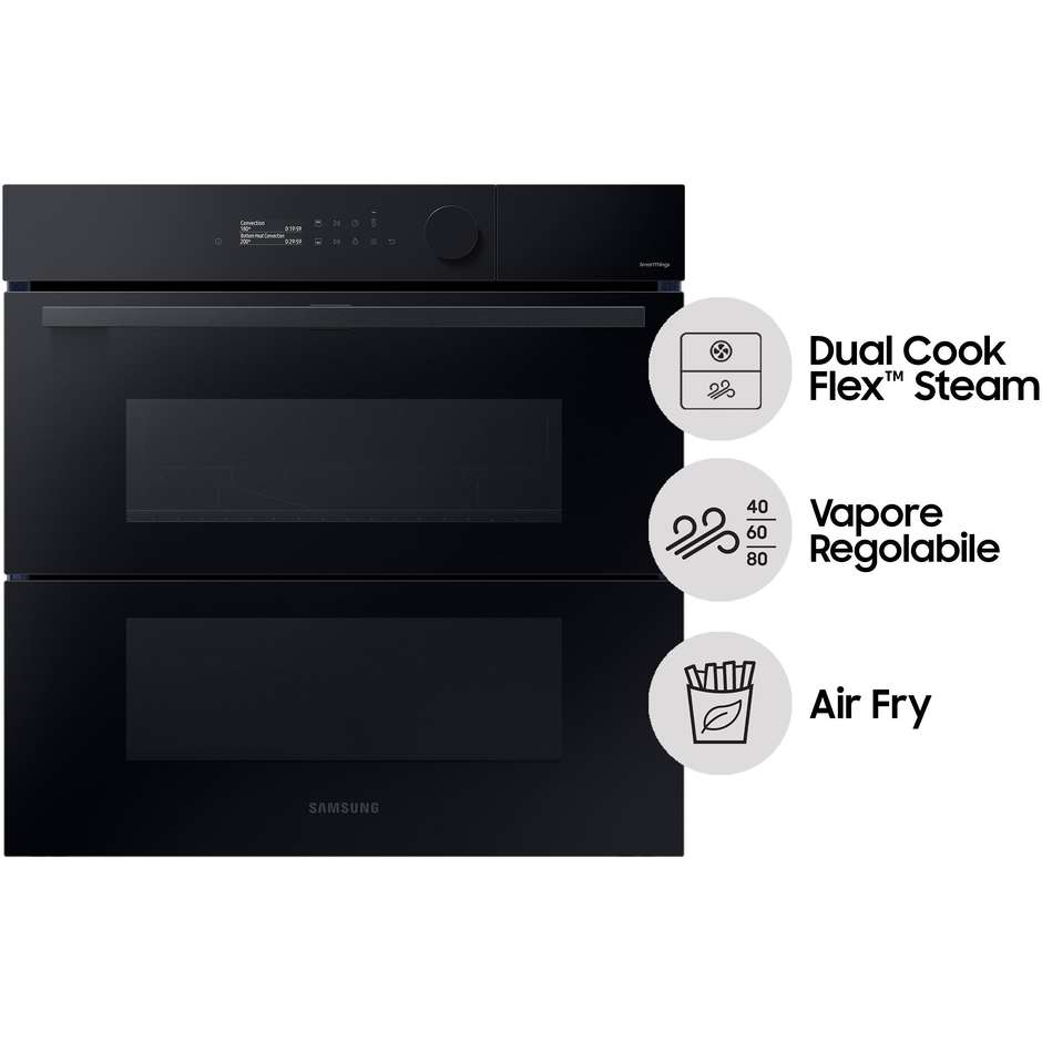 Samsung NV7B5760WBK Serie 5 Forno Dual Cook Flex da Incasso 76 Litri Vapore Catalitico Wi-Fi SmartThings Classe A+ Nero