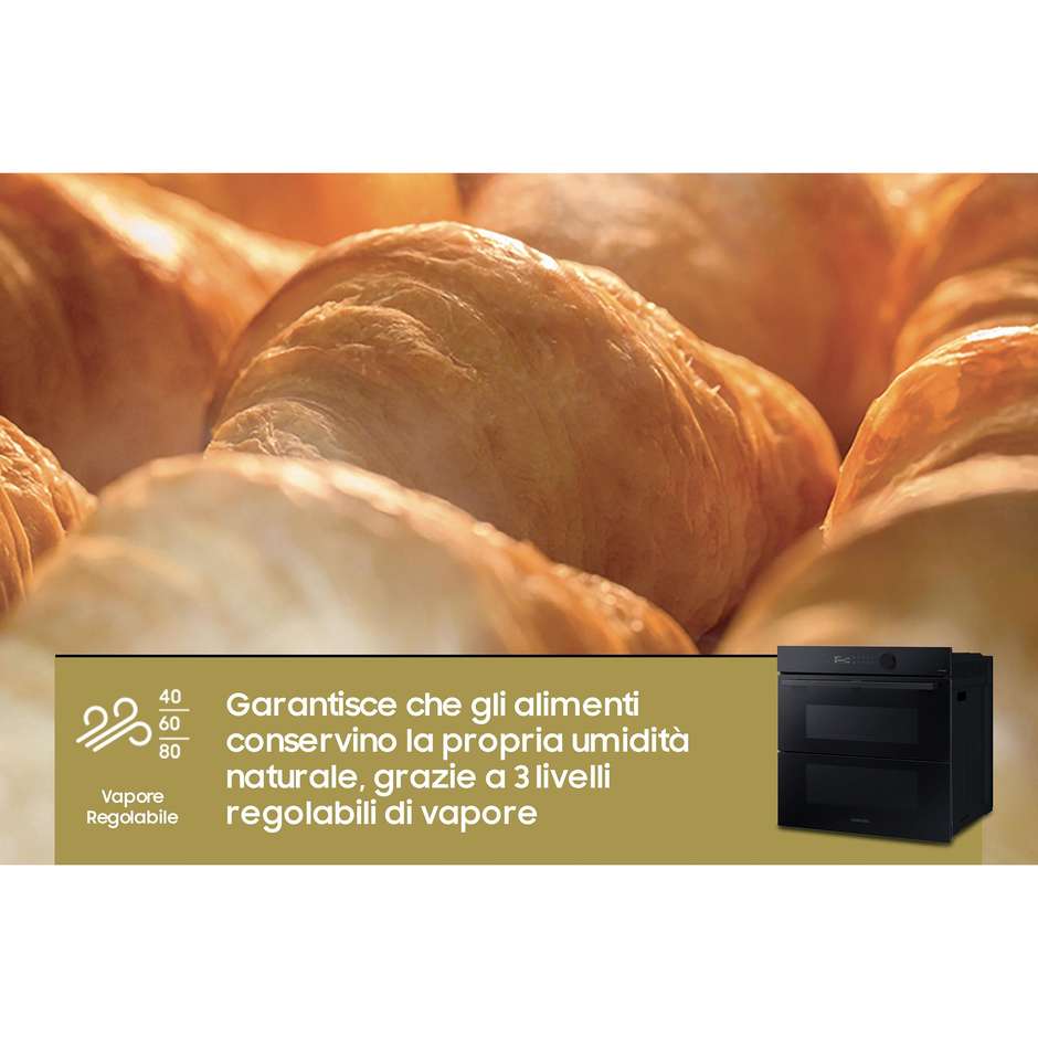 Samsung NV7B5760WBK Serie 5 Forno Dual Cook Flex da Incasso 76 Litri Vapore Catalitico Wi-Fi SmartThings Classe A+ Nero