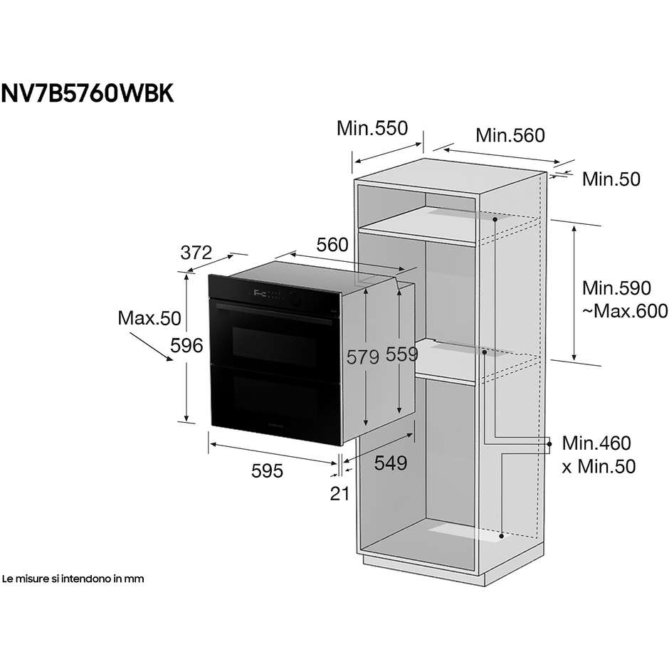Samsung NV7B5760WBK/U5 forno Dual Cook Flex Steam Serie 5 da 76 L, vetro nero e Wi-Fi