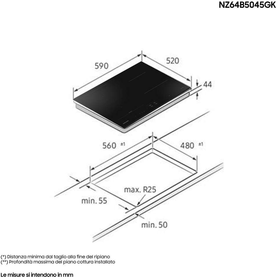 Samsung NZ64B5045GK Piano Cottura a Induzione 60 cm con Flex Zone Wi-Fi SmartThings 7400W Vetroceramica Nero