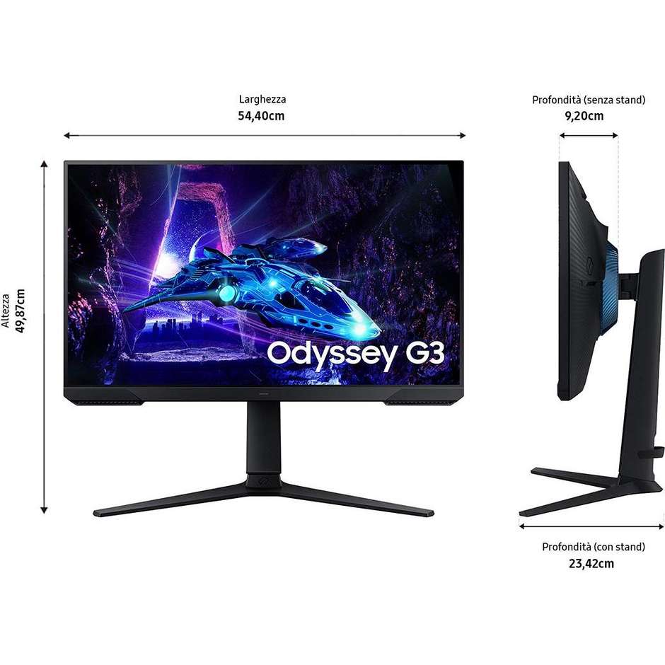 Samsung Odyssey G3 G30D Monitor Gaming 24" Full HD 180Hz 1ms AMD FreeSync Regolabile in Altezza Pivot DisplayPort HDMI Nero (LS24DG300EUXEN)