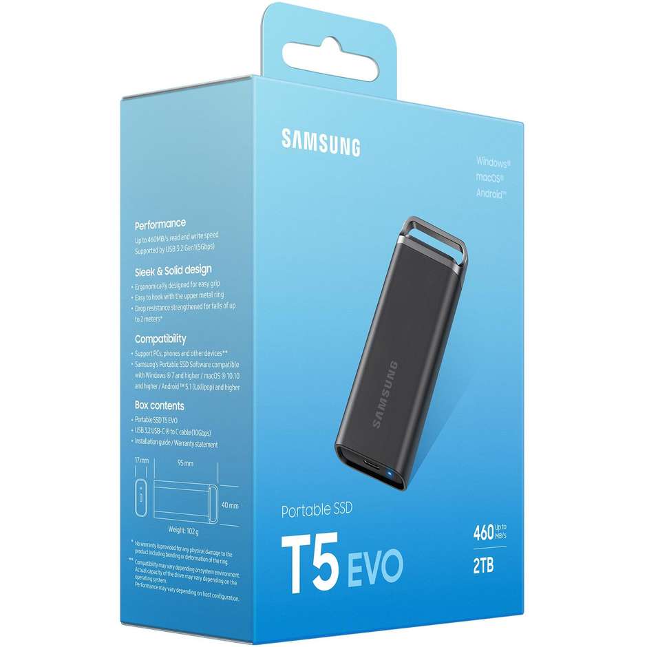 Samsung Portable SSD T5 EVO USB 3.2 2TB Colore Nero