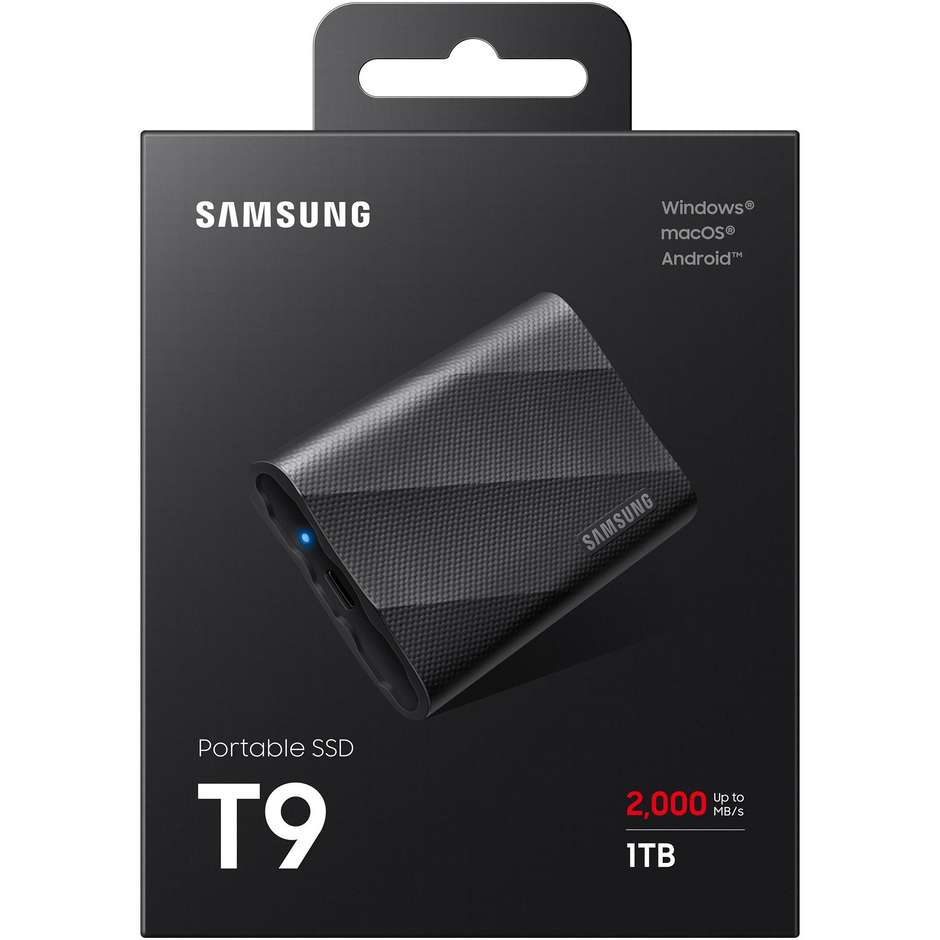 Samsung Portable SSD T9 1 TB USB 3.2 Gen 2x2 fino a 2000 MB/s Rivestimento Antiscivolo Nero