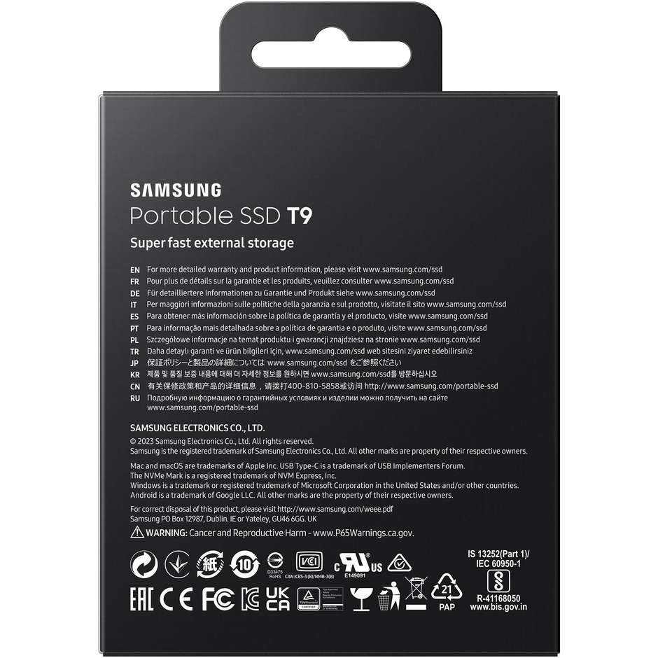 Samsung Portable SSD T9 USB Memoria 1 TB Colore Nero