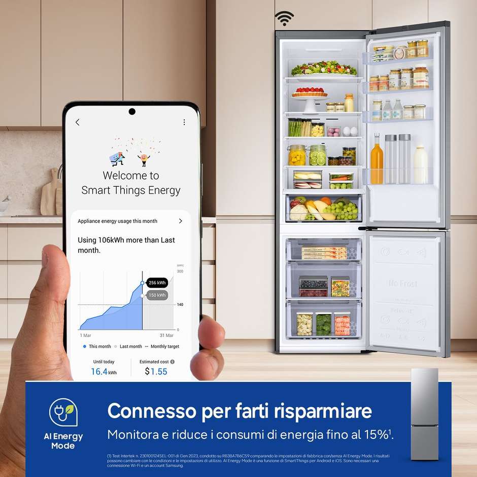 Samsung RB38C600CS9 Frigorifero Combinato EcoFlex AI Total No Frost C Acciaio inox