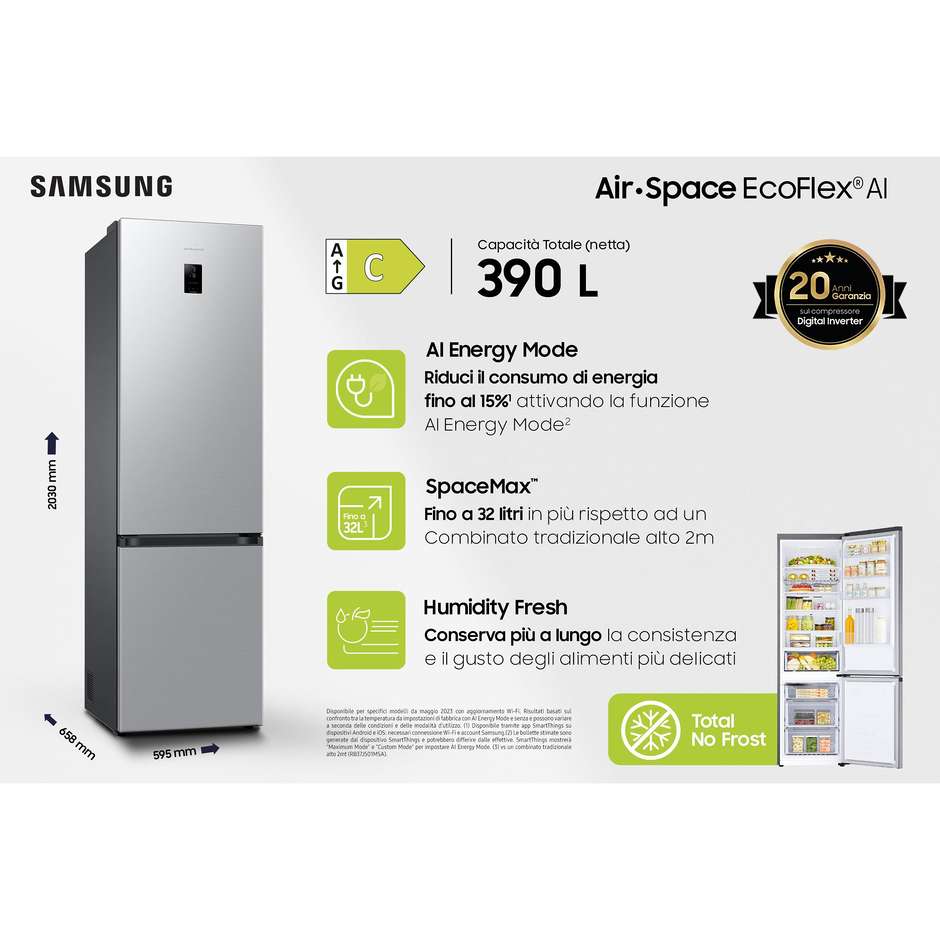 Samsung RB38C672CSA Frigorifero Combinato Capacita 390 Lt Classe C Colore Inox