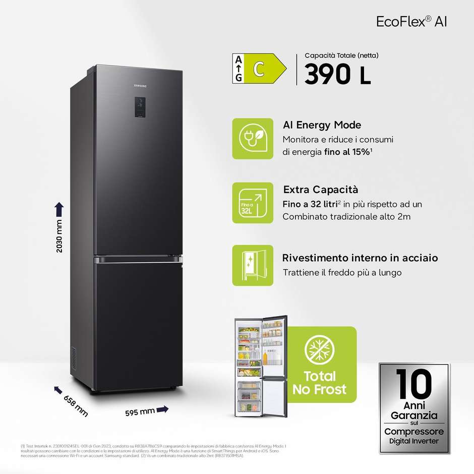 Samsung RB38C776CB1/EF EcoFlex AI Frigorifero 390 L NoFrost C