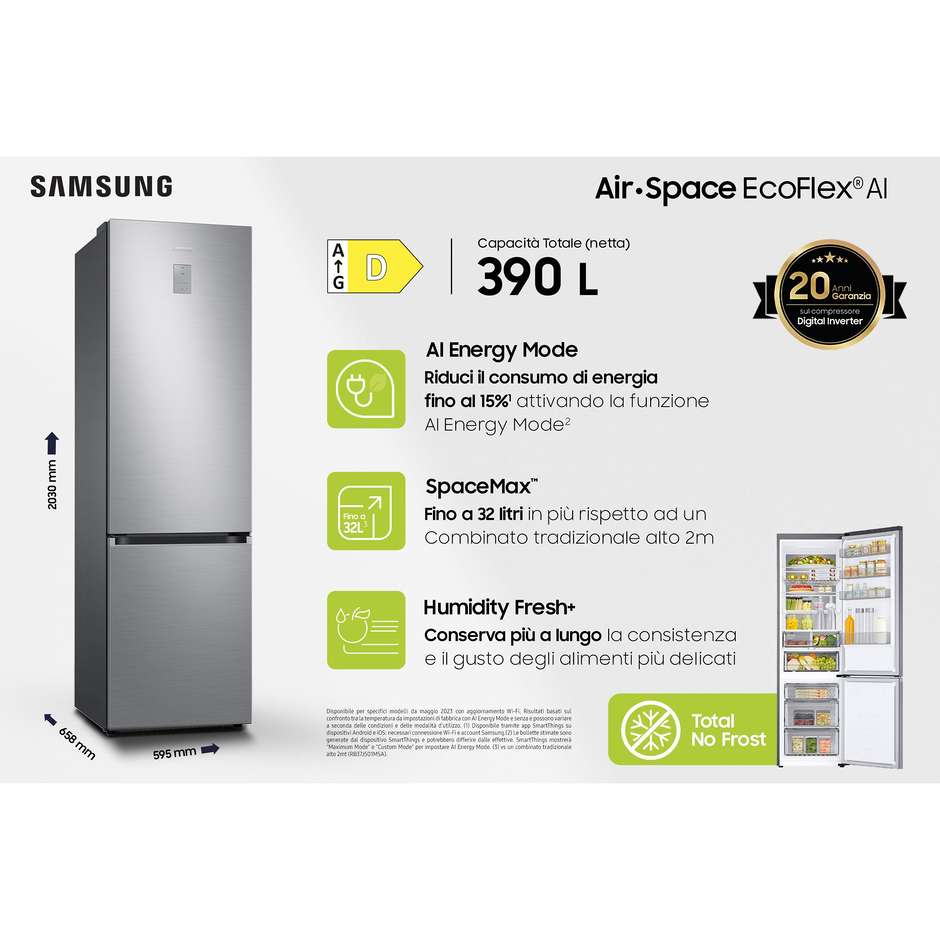 Samsung RB38C776DS9 Frigorifero Combinato Capacita 390 L Classe D Colore Acciaio inox