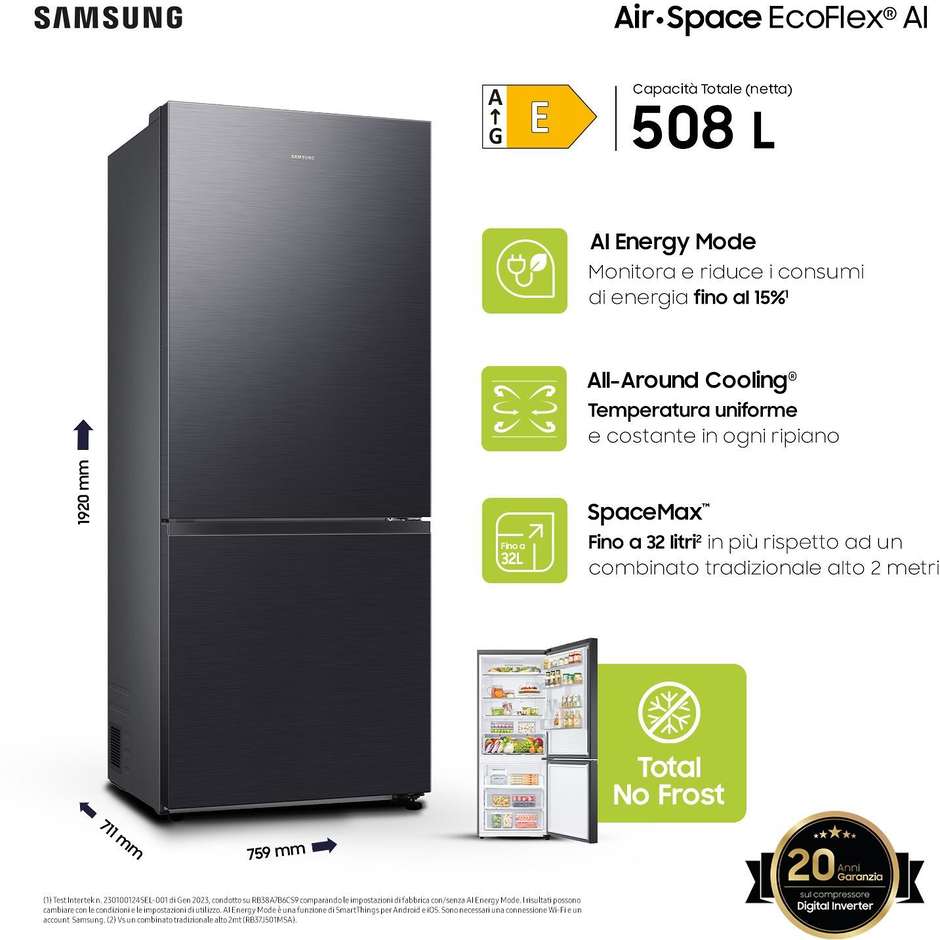 Samsung RB50DG601EB1EF Frigorifero Combinato 508 Litri Classe E Bianco