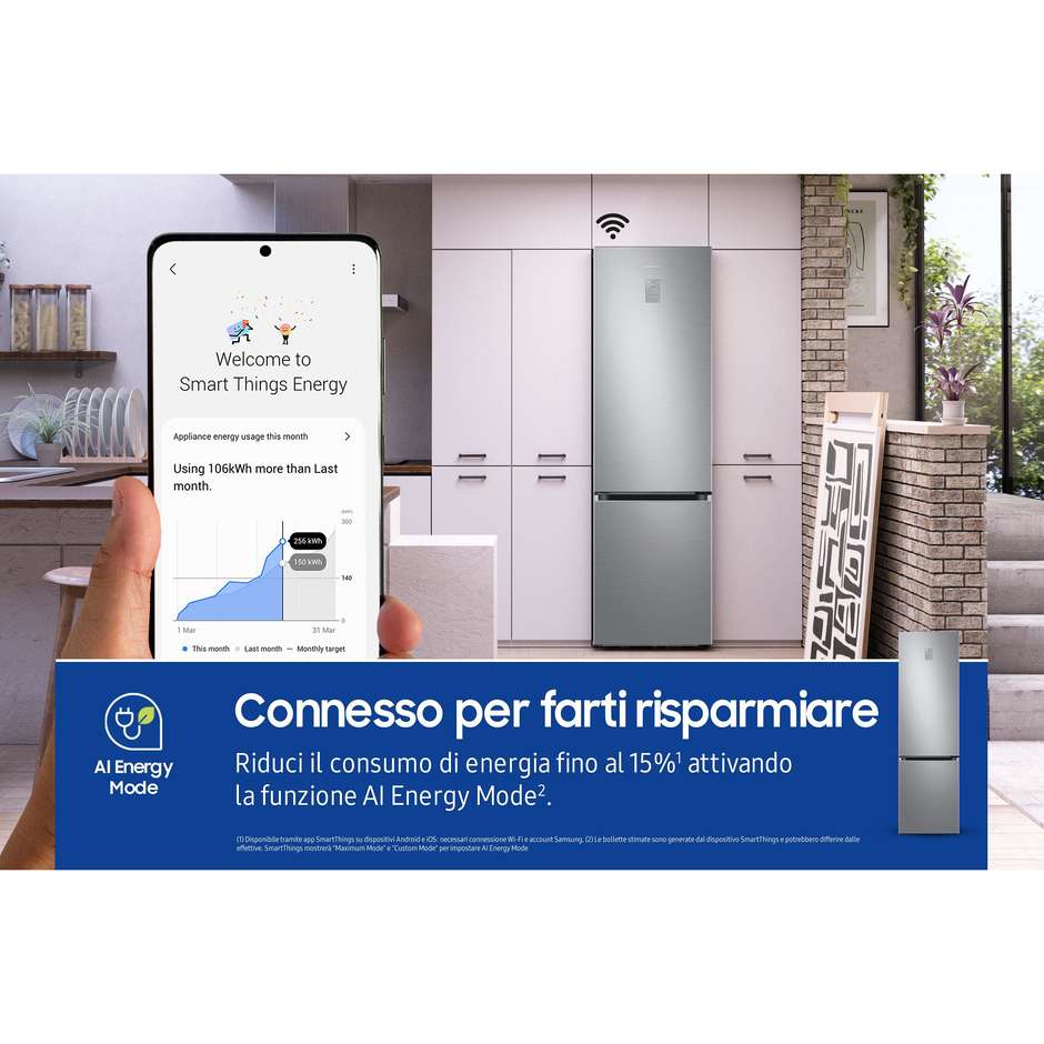 Samsung SpaceMax RB38C675CS9 Frigorifero Combinato Wi-Fi SmartThings Optimal Fresh+ 390 L Classe C Inox