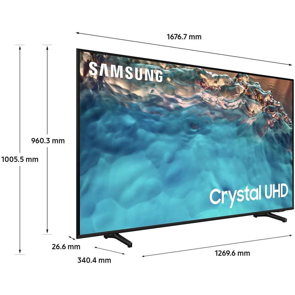 Samsung UE75BU8070 Tv LED 75" 4K Ultra HD Smart Tv Wi-Fi Classe G Colore cornice Nero