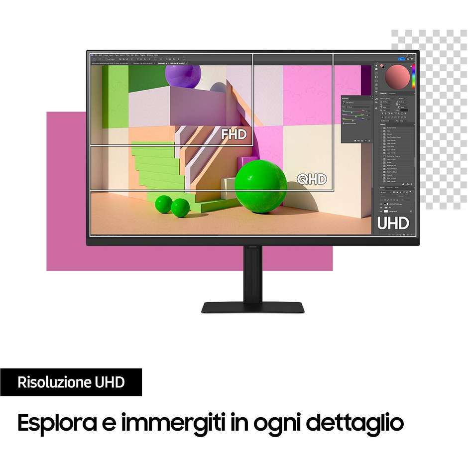 Samsung ViewFinity S7 S70D Monitor 27" 4K Ultra HD UHD 3840x2160 IPS HDR10 1 Miliardo di Colori DisplayPort HDMI Nero (LS27D700EAUXEN)