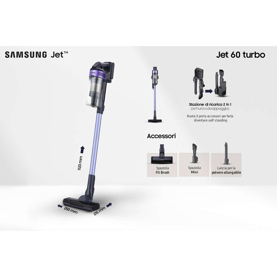 Samsung VS15A6031R4 Aspirapolvere senza filo Jet 60 turbo Potenza 150 W Colore Nero