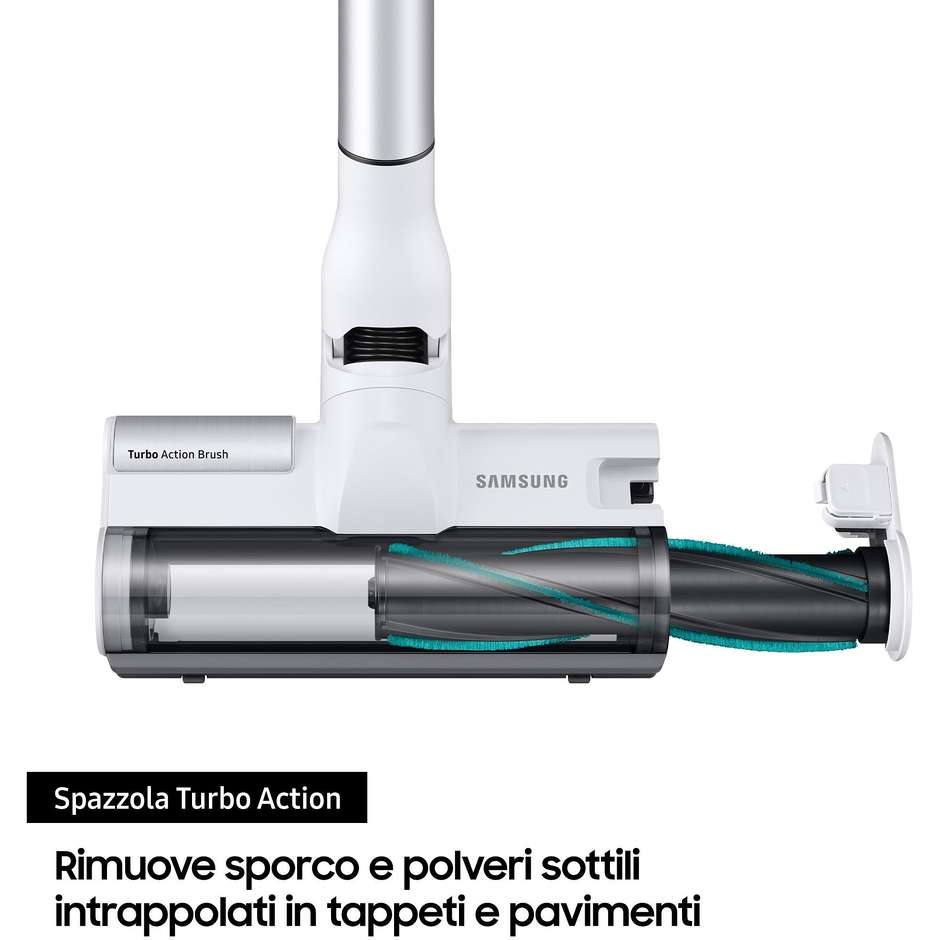 Samsung VS15T7031R4 Scopa Elettrica Ricaricabile Senza Fili 150 W, Contenitore Multiciclonico 0,8 L, Filtro HEPA, Bianco