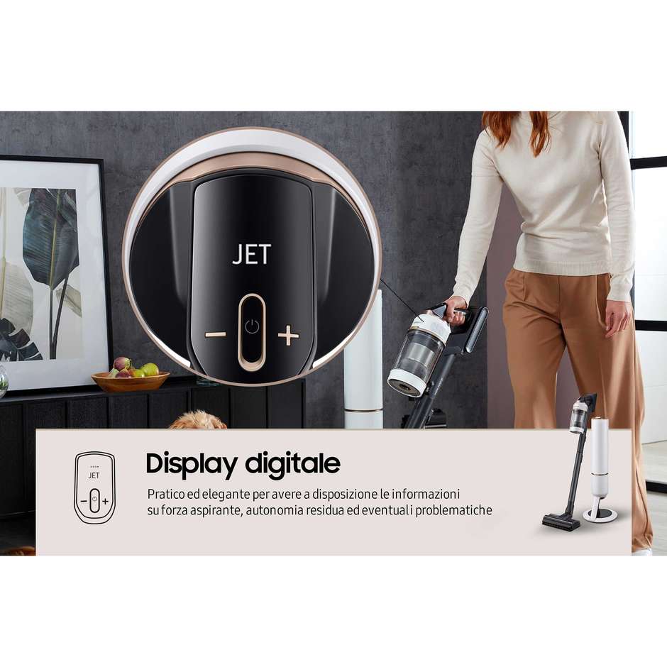 Samsung VS20A95823W Aspirapolvere senza filo BESPOKE Jet pet Potenza 210 W Colore Nero, Bianco