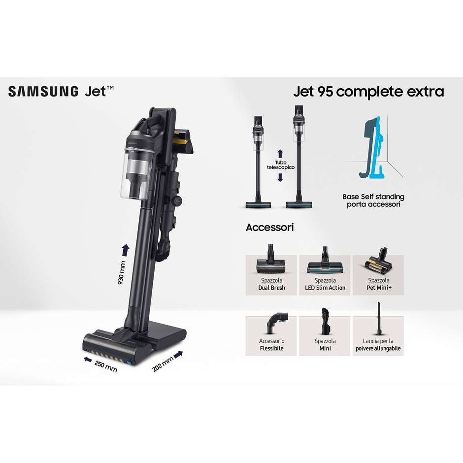 Samsung VS20C9554T Scopa Elettrica Ricaricabile Senza Fili 580 W 0,8 L Nero