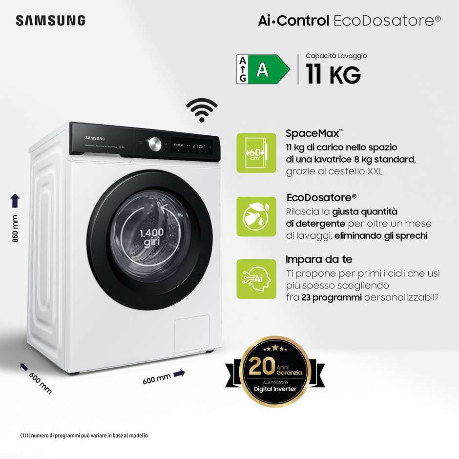 Samsung WW11BB534DAE Lavasciuga 11+5 kg 1400 Giri/min Classe A Nero