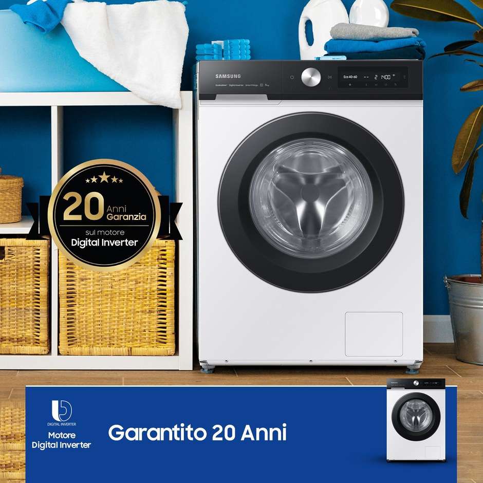 SAMSUNG WW11BB534DAE Lavatrice Carica frontale 60 cm 11 kg 1400 Giri/min Motore Inverter Vapore Classe A Nero, Bianco