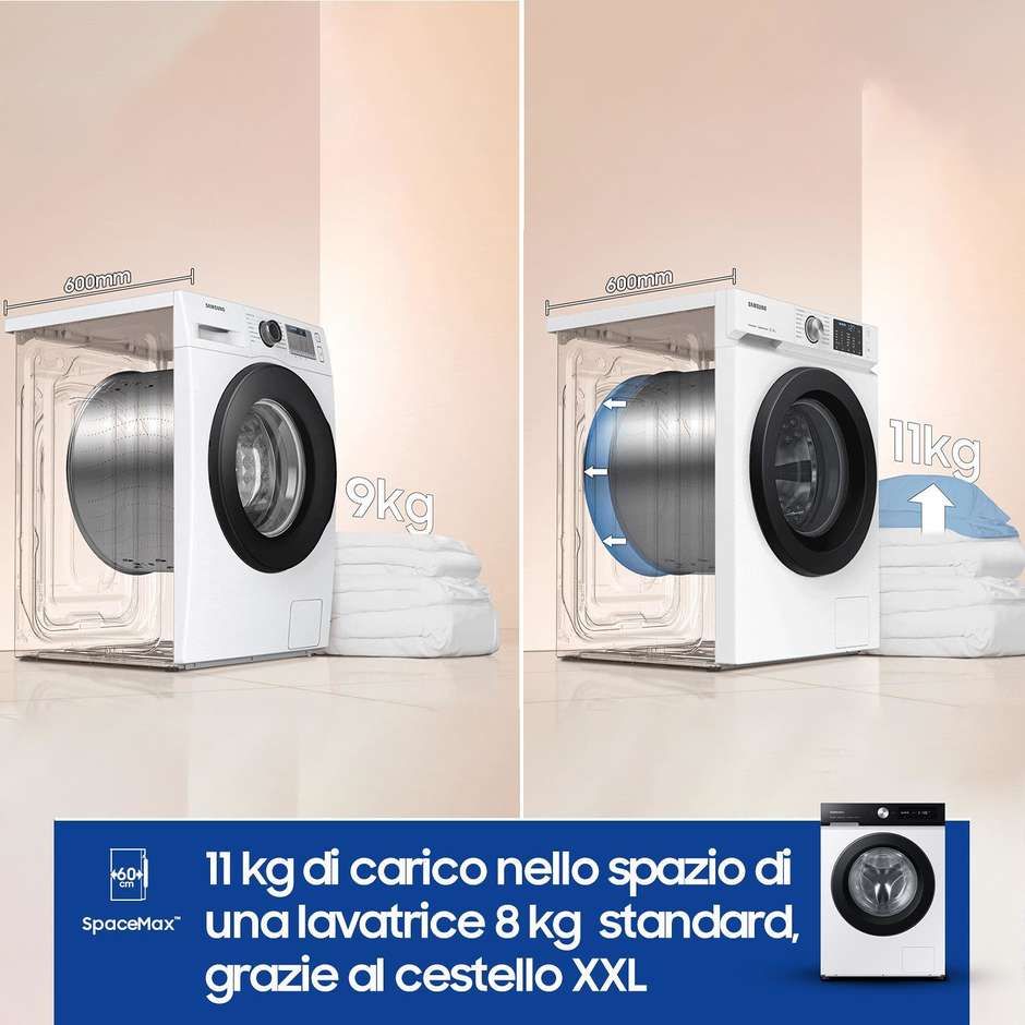 SAMSUNG WW11BB534DAE Lavatrice Carica frontale 60 cm 11 kg 1400 Giri/min Motore Inverter Vapore Classe A Nero, Bianco