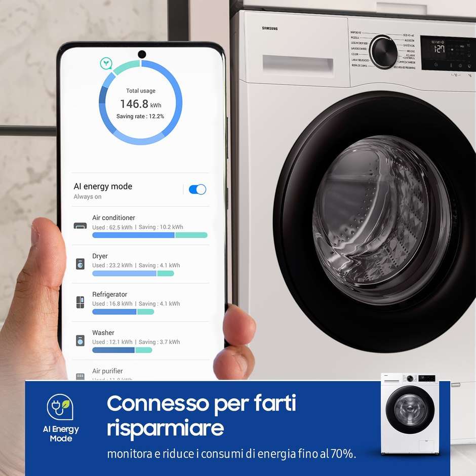SAMSUNG WW90CGC04DAE Lavatrice Carica frontale 60 cm 9 kg 1400 Giri/min Motore Inverter Smart Wi-Fi Classe A