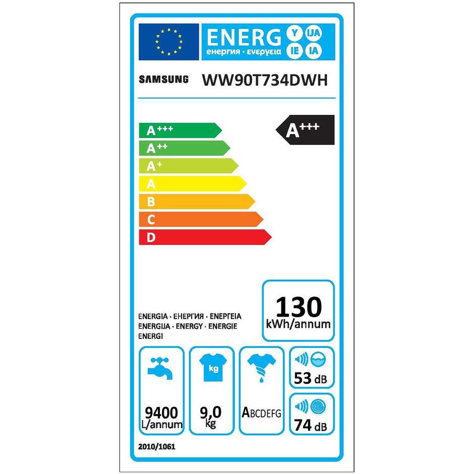 SAMSUNG WW90T734DWH Lavatrice Carica frontale 60 cm 9 kg 1400 Giri/min Motore Inverter Vapore Classe A